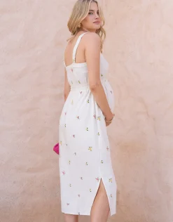 Flash Sale Seraphine Cannon | Embroidered Button-Down Midi Maternity-To-Nursing Dress
