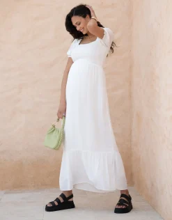 Hot Seraphine Carolina | White Shirred Maternity Maxi Dress