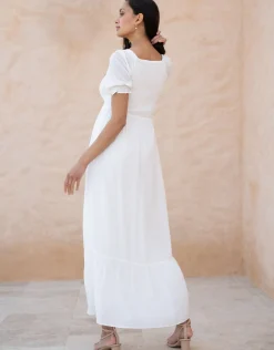 Hot Seraphine Carolina | White Shirred Maternity Maxi Dress
