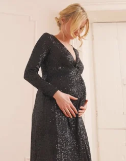 Fashion Seraphine Casia | Black Sparkle Maternity Maxi Dress