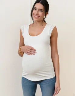 Discount Seraphine Caspian | Ribbed Scoop Neck Frill Tank Maternity Top