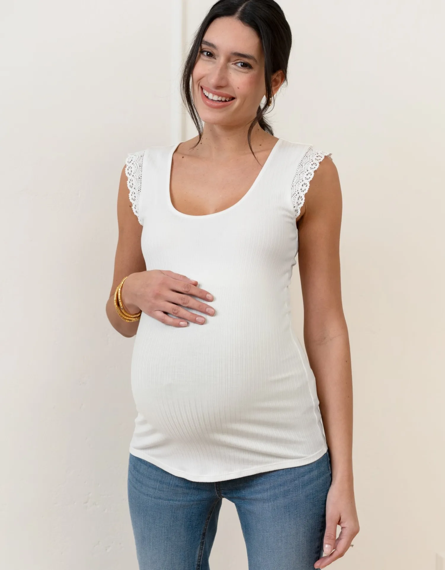 Discount Seraphine Caspian | Ribbed Scoop Neck Frill Tank Maternity Top