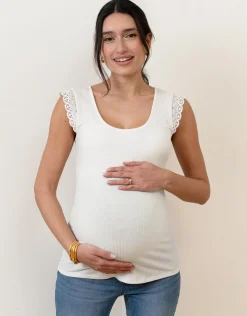 Discount Seraphine Caspian | Ribbed Scoop Neck Frill Tank Maternity Top