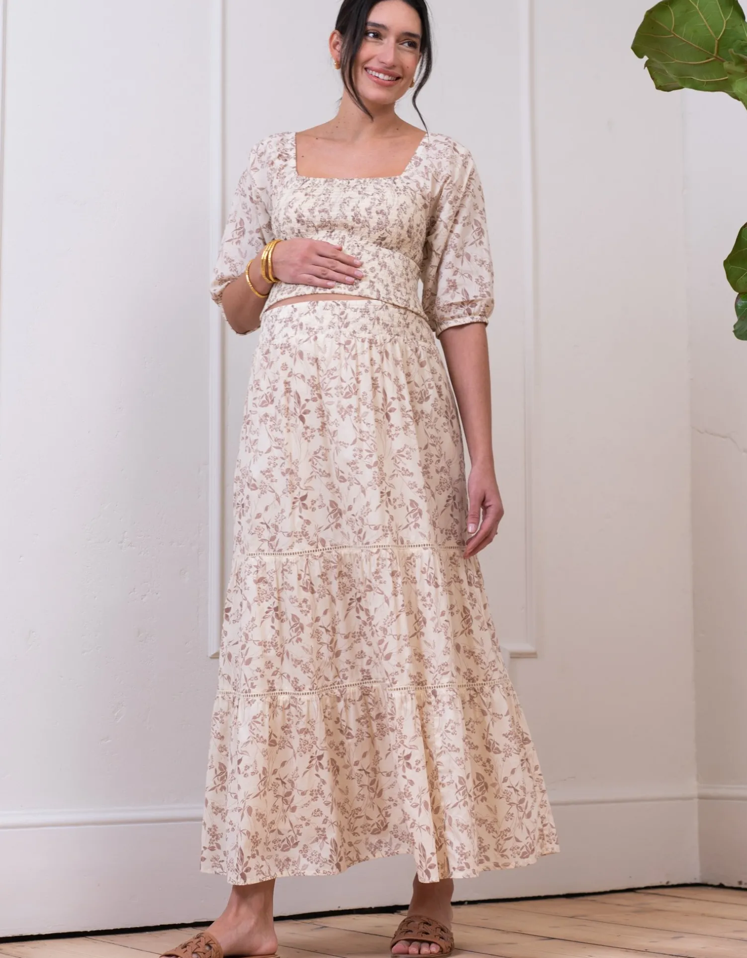 Hot Seraphine Citrine | Cotton Floral Co-Ord Maternity and Nursing Set