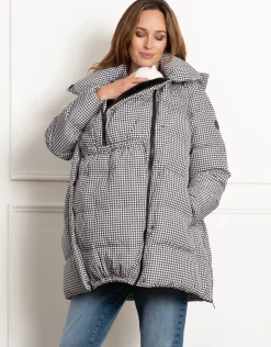 Online Seraphine Cozette | Houndstooth Belted Puffer Maternity Coat