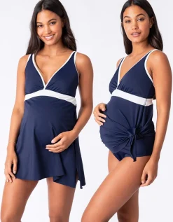 Best Seraphine Crete | Nautical Maternity Swimsuit with Skirt