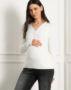 Best Seraphine Crystal | Rib Knit Collar Detail Maternity & Nursing Top