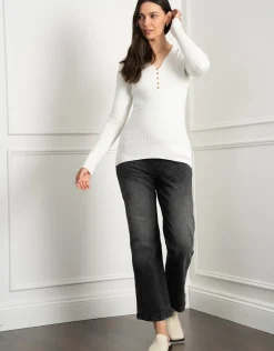 Best Seraphine Crystal | Rib Knit Collar Detail Maternity & Nursing Top