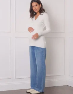 Best Seraphine Crystal | Rib Knit Collar Detail Maternity & Nursing Top