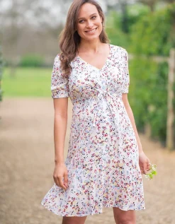 New Seraphine Daffodil | White Floral Front Tie Maternity Dress