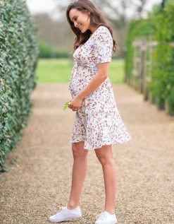 New Seraphine Daffodil | White Floral Front Tie Maternity Dress
