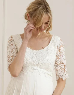 Online Seraphine Dani | Ivory Lace Top Pleated Maternity & Nursing Dress