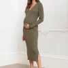 Shop Seraphine Darlina | Khaki Ribbed Knit Midi Maternity Dress