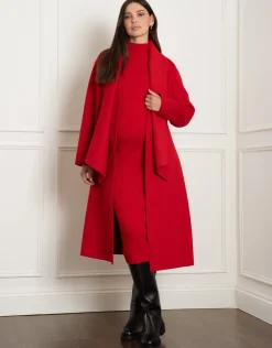 Sale Seraphine Dell | Double-Breasted Wool Maternity Coat with Tie