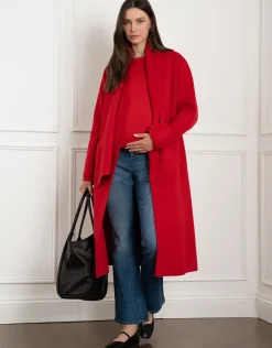 Sale Seraphine Dell | Double-Breasted Wool Maternity Coat with Tie