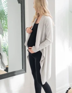 New Seraphine Denise | Grey Cotton & Cashmere Waterfall Maternity Cardigan