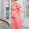 Hot Seraphine Diane | Coral Pink Floral Lace Maternity to Nursing Occasion Dress