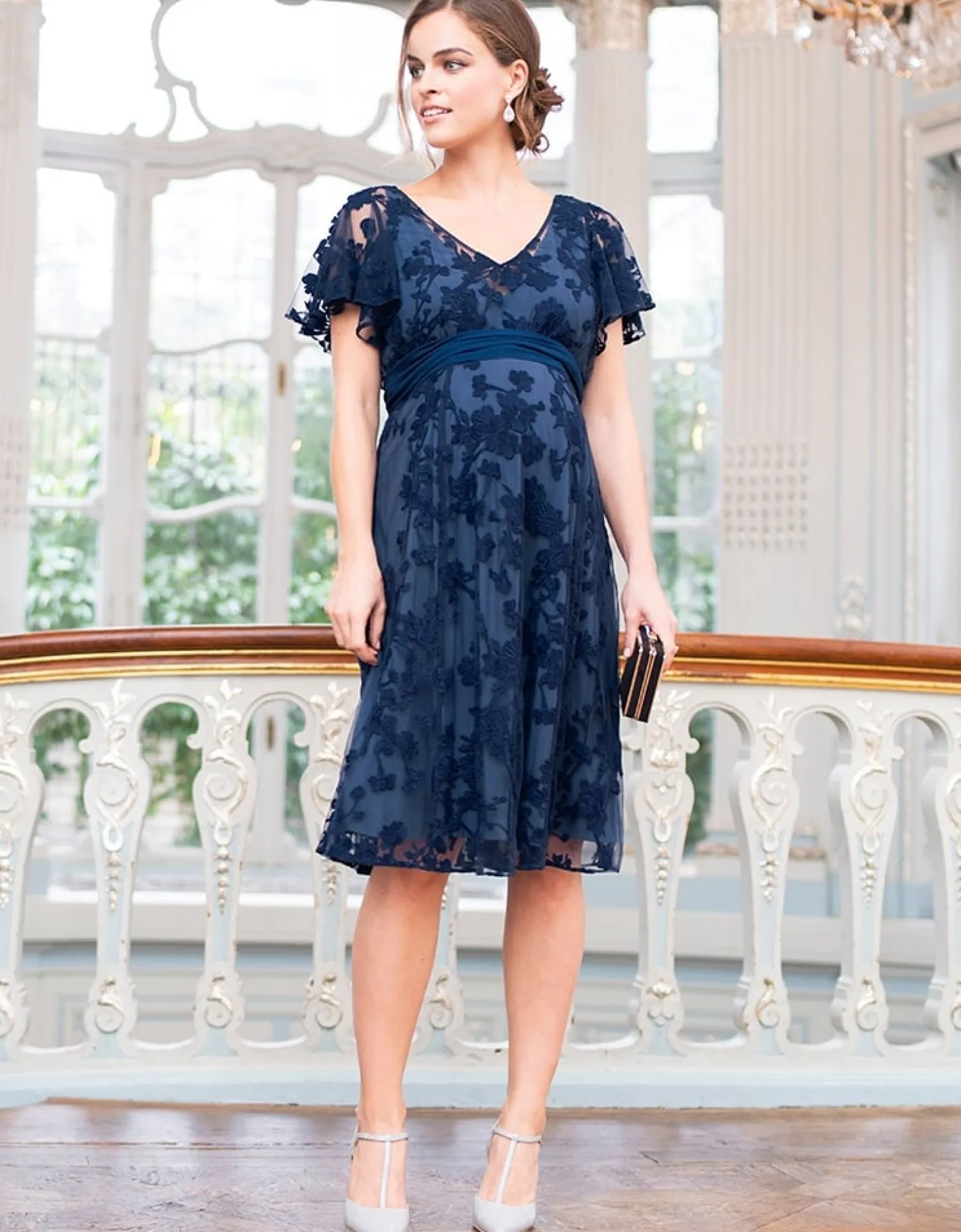 Best Seraphine Diane | Navy Blue Floral Lace Maternity to Nursing Occasion Dress