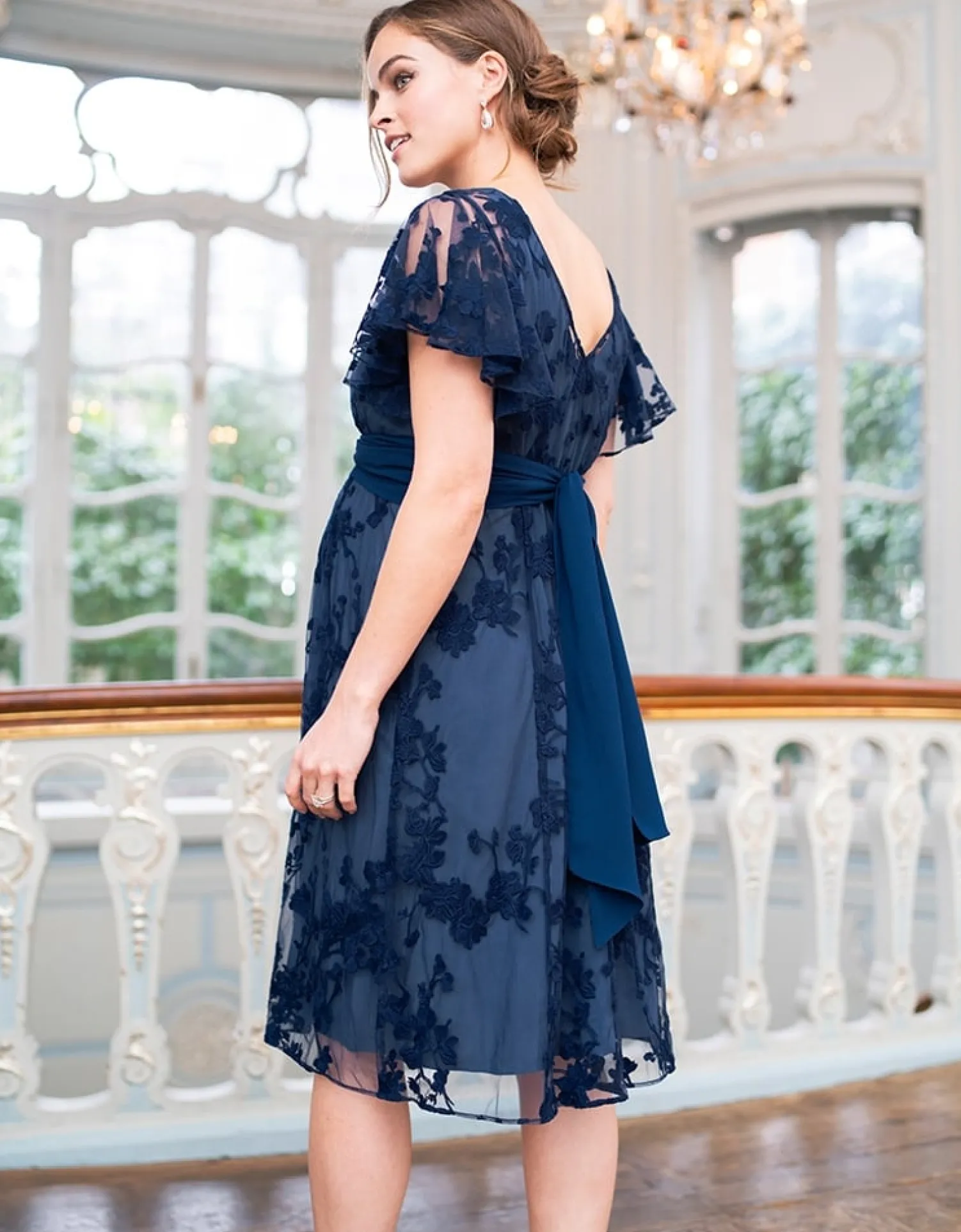 Best Seraphine Diane | Navy Blue Floral Lace Maternity to Nursing Occasion Dress