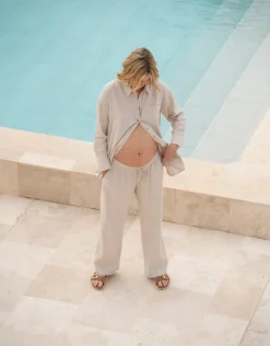 New Seraphine Elan | Wide-Leg Linen-Blend Under Bump Maternity Pants