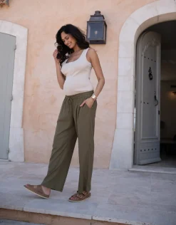 New Seraphine Elan | Wide-Leg Linen-Blend Under Bump Maternity Pants