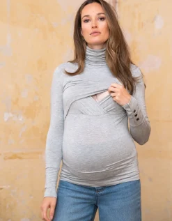 Cheap Seraphine Ember | Grey Bamboo Maternity & Nursing Roll Neck