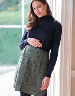 Clearance Seraphine Esme | Khaki Polka Dot Maternity & Nursing Dress