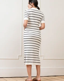 Sale Seraphine Eura | Crochet-Look Striped Collar Midi Maternity and Nursing Dress