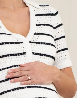 Sale Seraphine Eura | Crochet-Look Striped Collar Midi Maternity and Nursing Dress