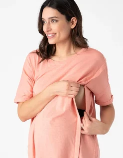Hot Seraphine Fergie | Light Pink Oversized Boxy Fit Maternity to Nursing T-Shirt