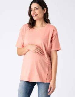 Hot Seraphine Fergie | Light Pink Oversized Boxy Fit Maternity to Nursing T-Shirt