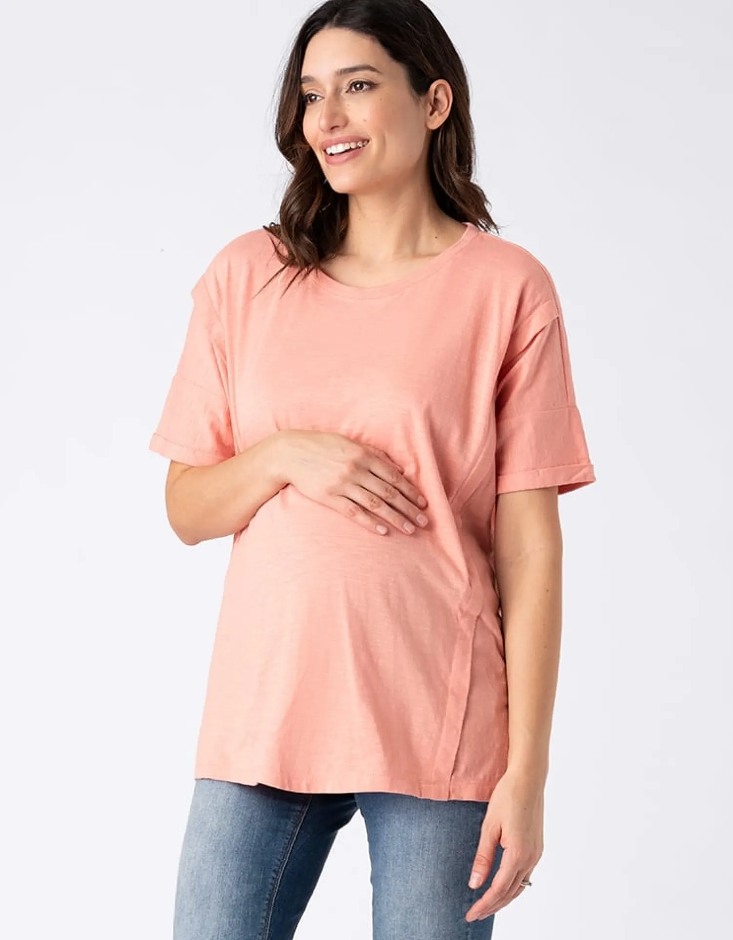 Hot Seraphine Fergie | Light Pink Oversized Boxy Fit Maternity to Nursing T-Shirt
