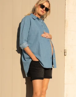 Cheap Seraphine Floryn | Denim Curved Hem Maternity Shirt
