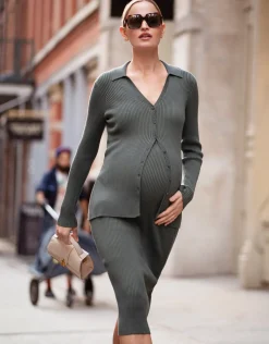 Best Seraphine Francisca | Rib Knitted Button Up Maternity-To-Nursing Cardigan With Collar Detail
