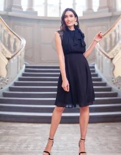 Clearance Seraphine Galina | Midnight Blue Maternity & Nursing Dress with Neckline Tie