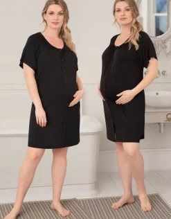 Outlet Seraphine Gemima | Twin Pack Curve Button Down Maternity Nighties - Black