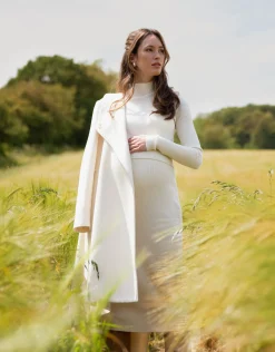 Flash Sale Seraphine Grazia | Cream Ribbed Maternity & Nursing Midi Dress
