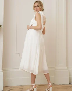 Online Seraphine Greta | Ivory Maternity & Nursing Dress with Neckline Tie