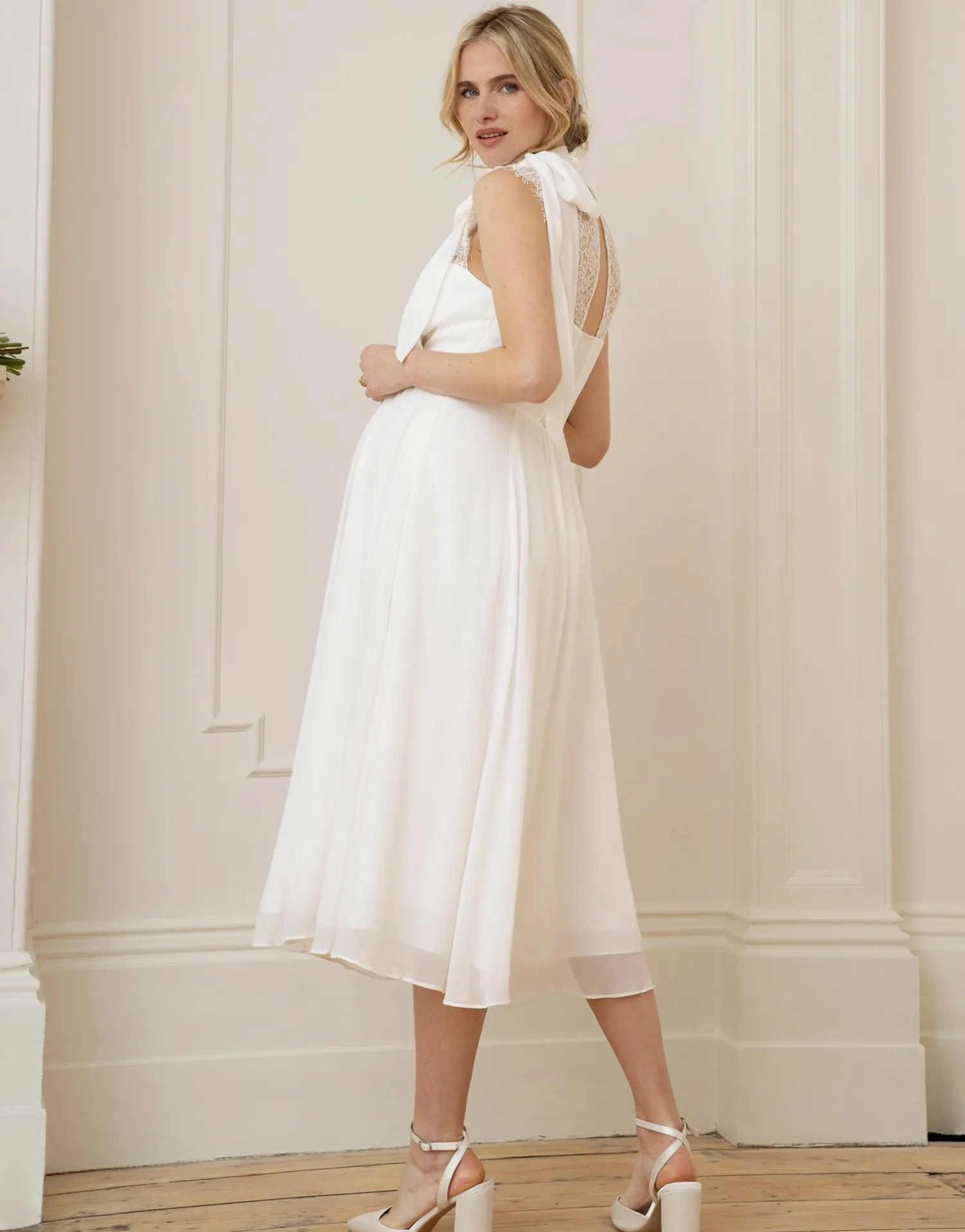Online Seraphine Greta | Ivory Maternity & Nursing Dress with Neckline Tie