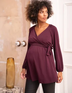 Hot Seraphine Halston | Plum Mock Wrap Maternity & Nursing Top