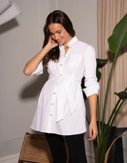 Online Seraphine Hilde | White Cotton Belted Maternity Tunic