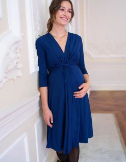 Best Seraphine Jolene | Dark Blue Knot Front Maternity Dress