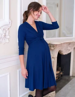 Best Seraphine Jolene | Dark Blue Knot Front Maternity Dress