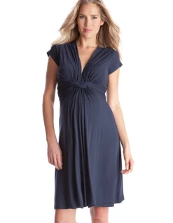 Store Seraphine Jolene | Navy Blue Knot Front Maternity Dress