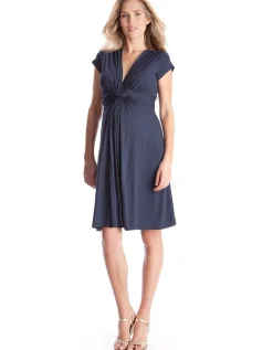 Store Seraphine Jolene | Navy Blue Knot Front Maternity Dress