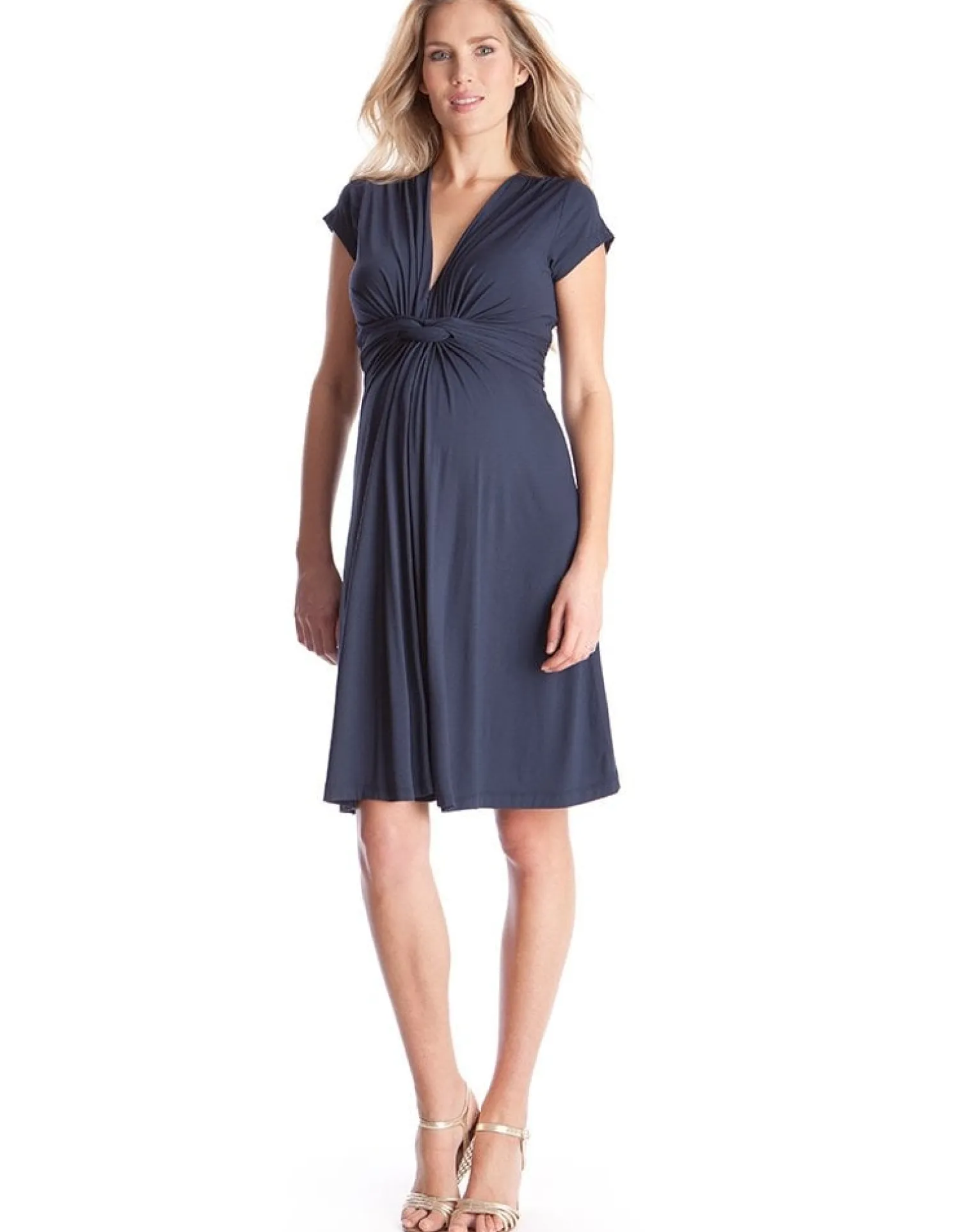 Store Seraphine Jolene | Navy Blue Knot Front Maternity Dress