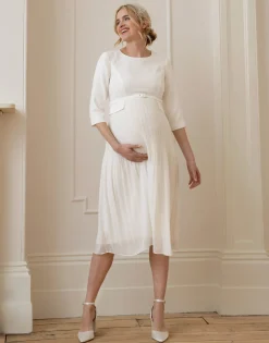 Best Seraphine Josephina | Ivory Pleated Maternity Midi Dress
