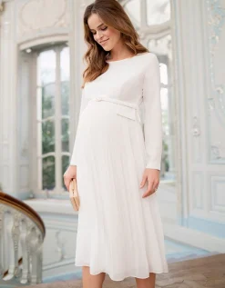Best Sale Seraphine Josephina | Ivory Pleated Midi Maternity Dress