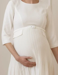 Best Seraphine Josephina | Ivory Pleated Maternity Midi Dress