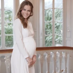 Best Sale Seraphine Josephina | Ivory Pleated Midi Maternity Dress